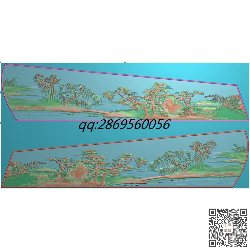 山水棺材帮子精雕图风景松树柳树棺材侧板棺木