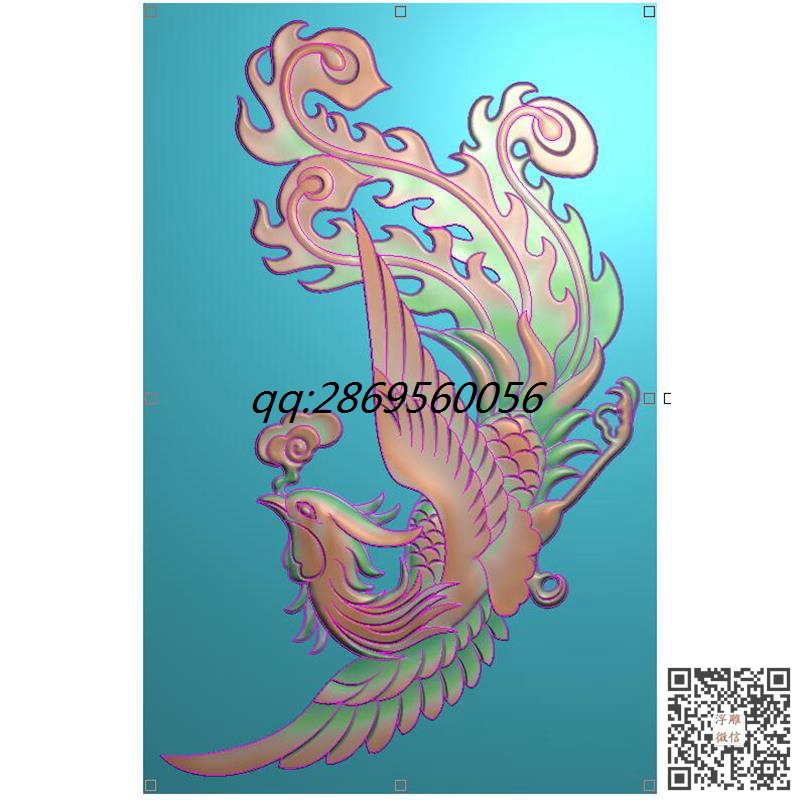 凤凰角花精雕图石雕凤凰单凤彩凤