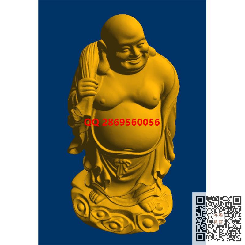 弥勒佛扛布袋stl圆雕图弥勒佛站像摆件3d打印三维立体模型