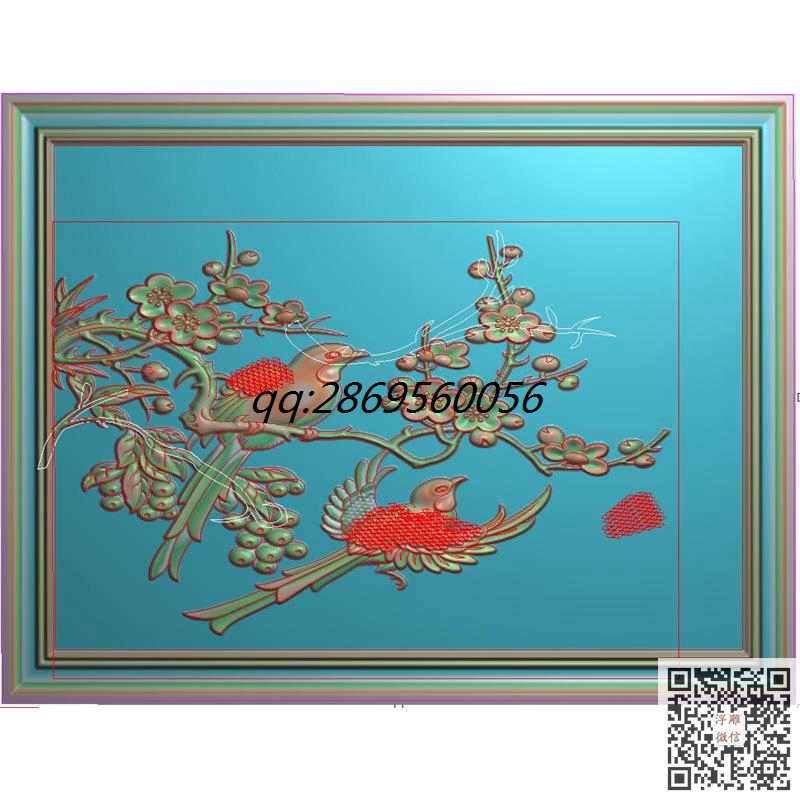 花鸟门板精雕图梅花鸟枇杷鸟