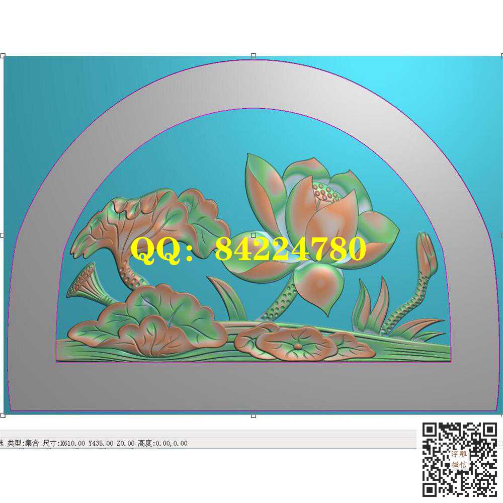 50荷花墓碑头精雕图灰度图
