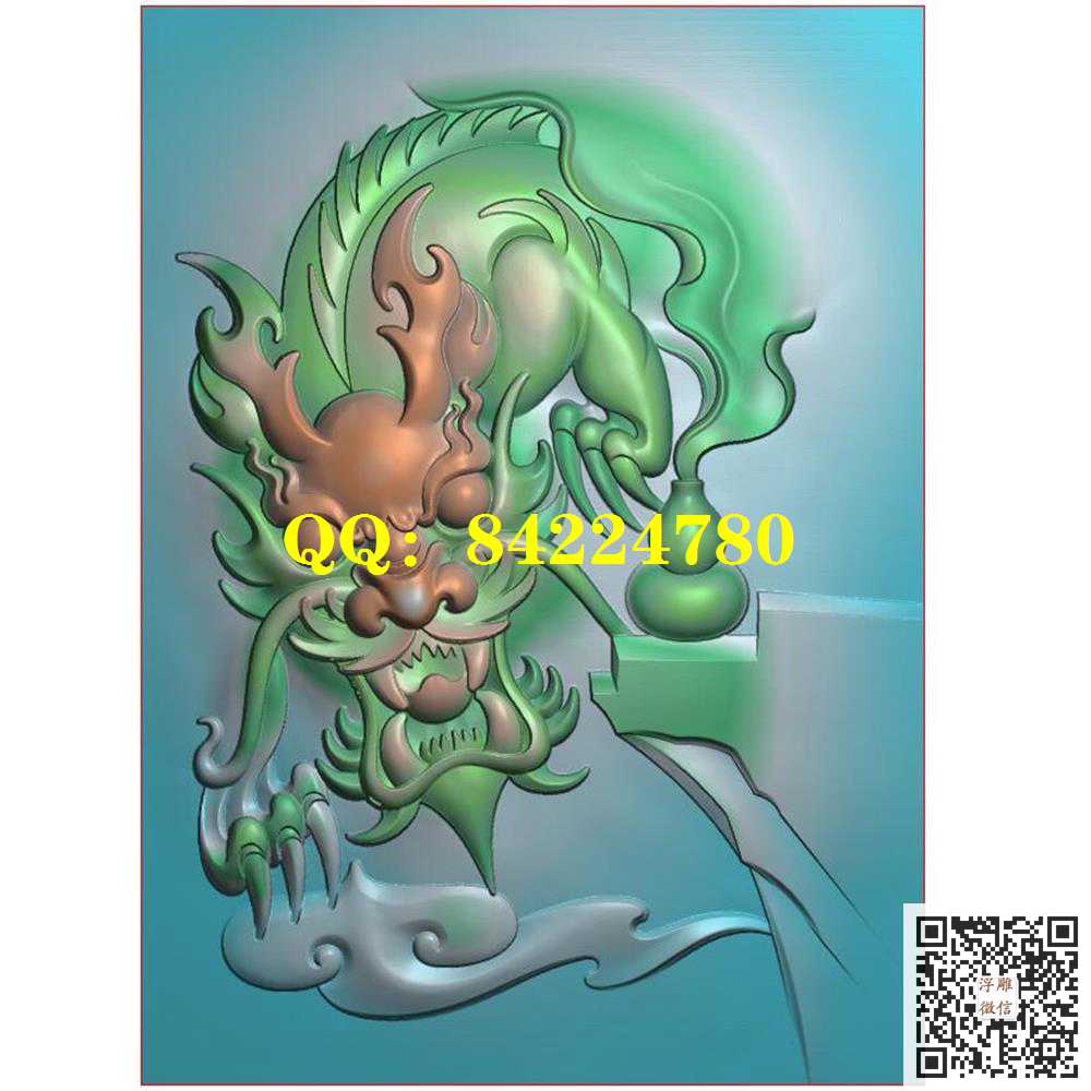GLP-023盘龙46牌挂件精雕图灰度图
