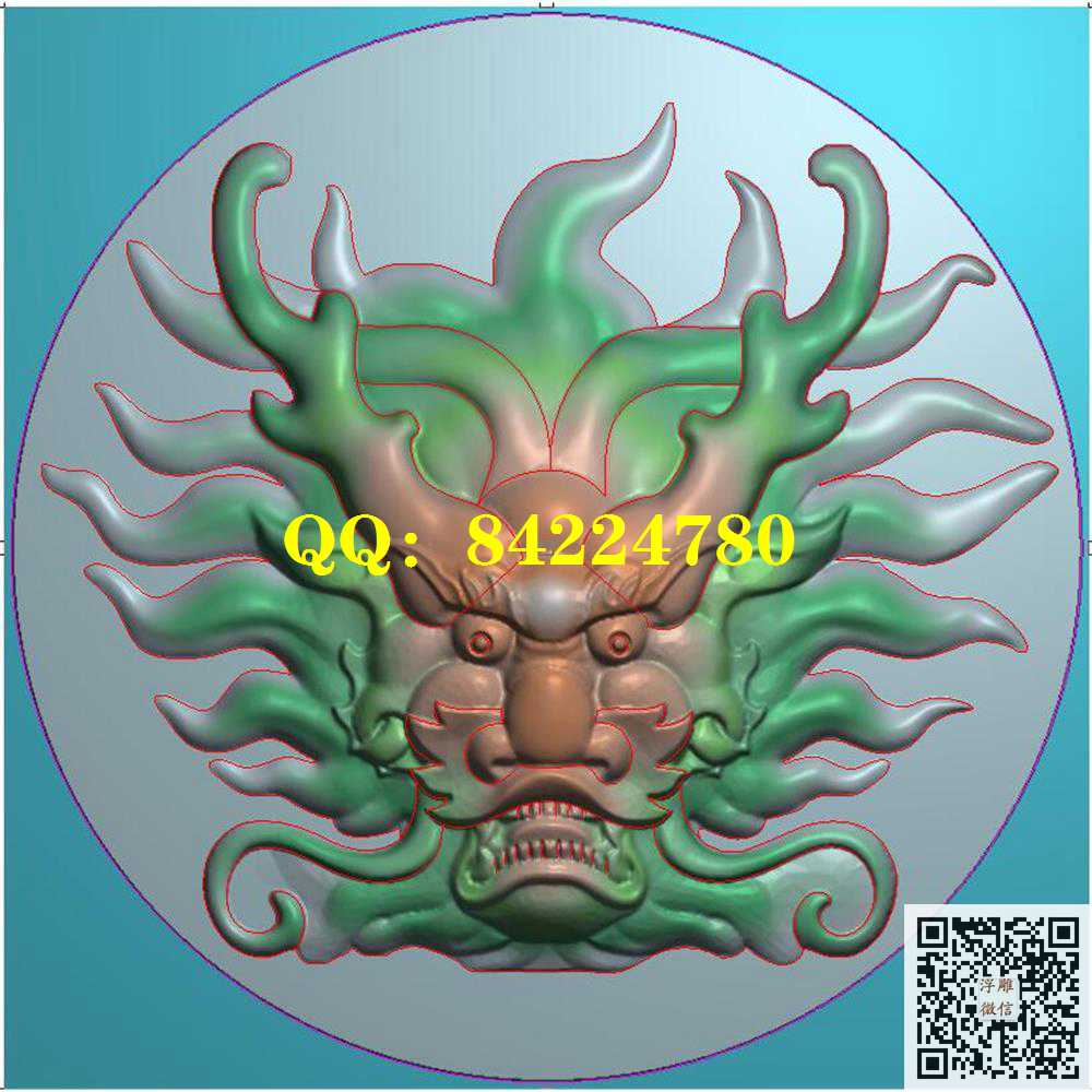 GLQ-053龙头圆牌挂件精雕图