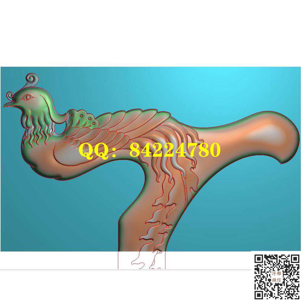 GZ-023凤凰拐杖头带线精雕图灰度图
