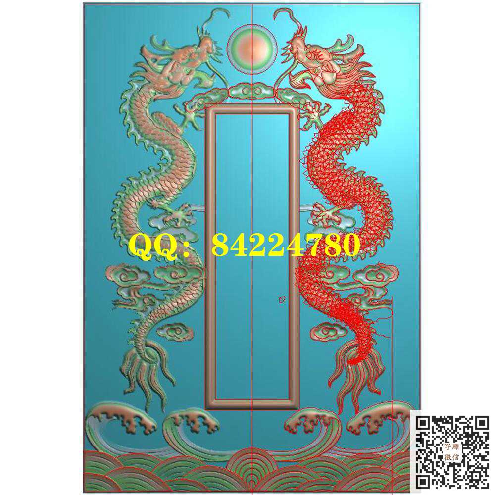 PW-006双龙灵牌位带线精雕图灰度图