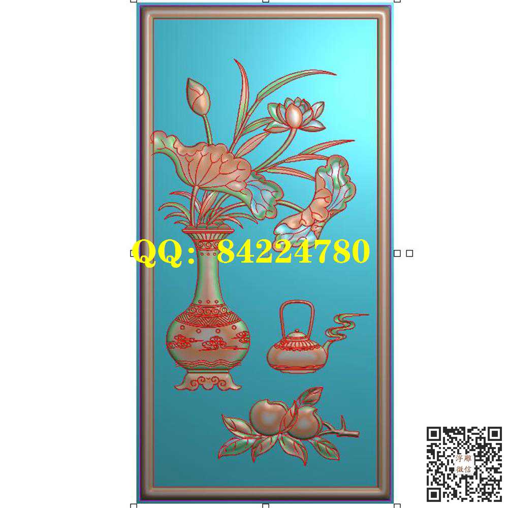 博古花瓶113-223精雕图灰度图