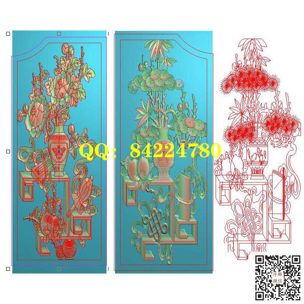 博古架门板精雕图灰度图