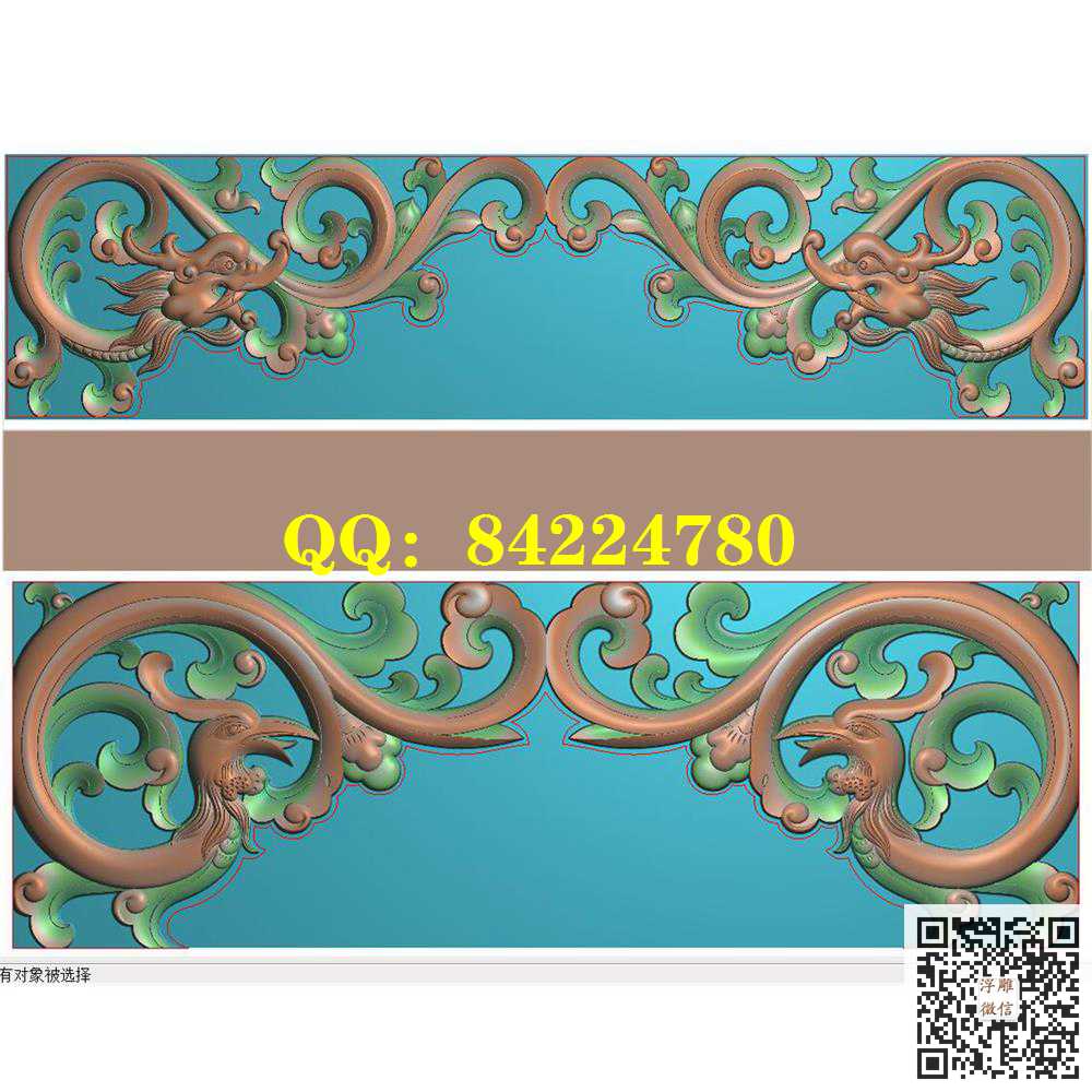 藏式神龛草龙草凤角花镂空透雕卷草洋花龙凤对称精雕图灰度图