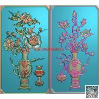 牡丹花瓶门板精雕图jdp灰度图海棠花牡丹花博古仿古花瓶靠背板bmp电脑雕刻浮雕图数控雕刻机图素材
