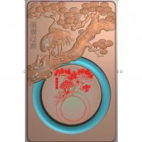松鹤延年砚台精雕图仿古仙鹤迎客松砚台jdp灰度图bmp电脑雕刻浮雕图数控雕刻机图素材